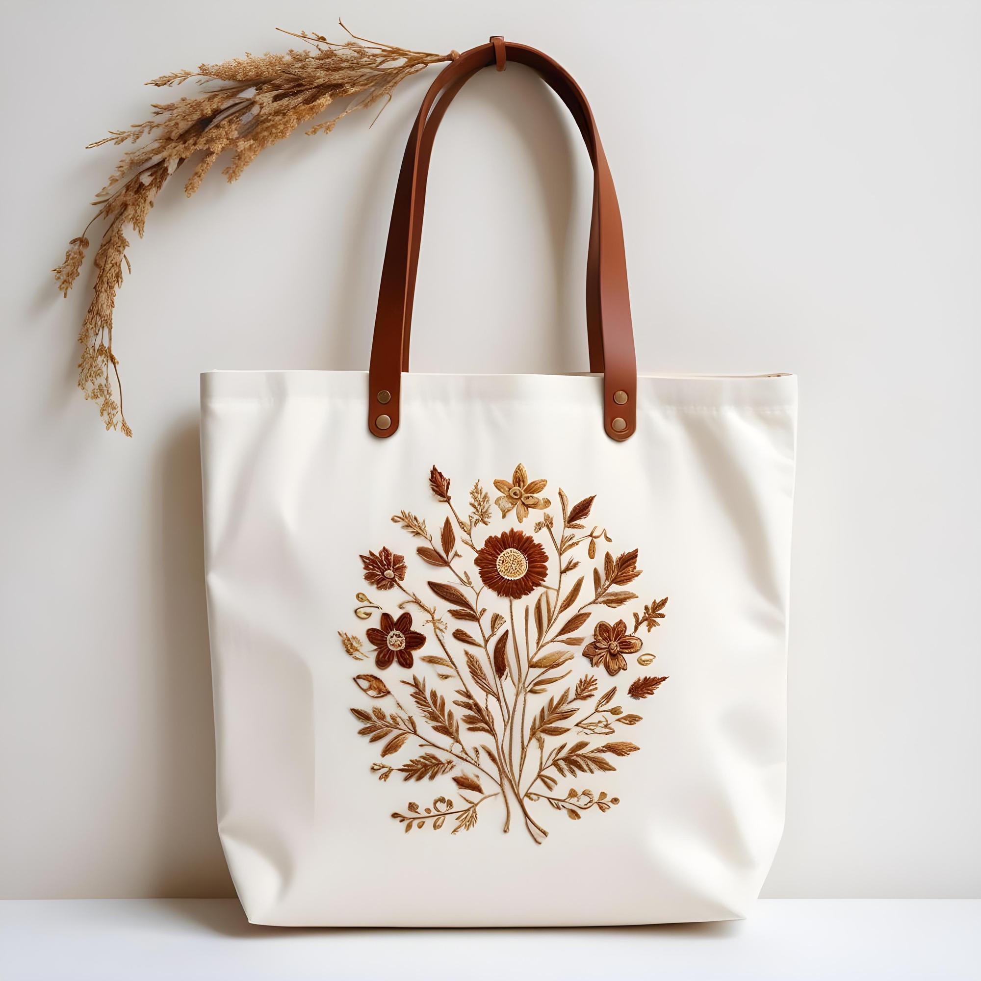 branded embroidered tote bags in a row